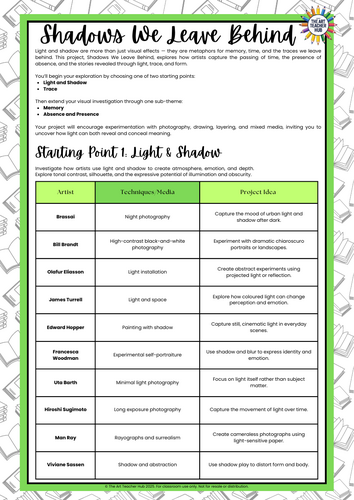 Shadows We Leave Behind Project Planning Workbook | AQA Aligned Personal Investigation