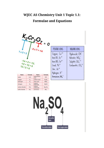 WJEC AS Chemistry Unit 1 Topic 1.1 Formulae and equations work booklet