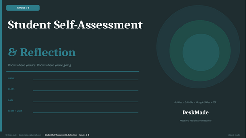 Student Self-Assessment & Reflection Journal | Grades 6-8 | Editable