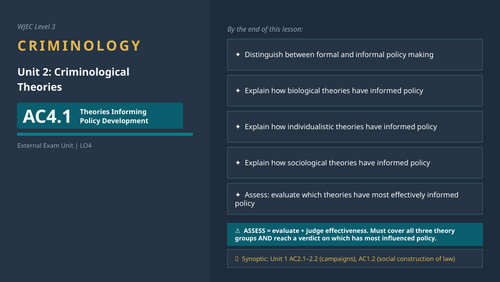 WJEC Criminology | Unit 2 | AC4.1 Theories Informing Policy Development