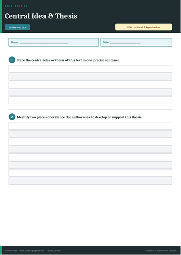 ELA Exit Tickets | Grades 9-12 | DOK-Leveled | Editable + PDF