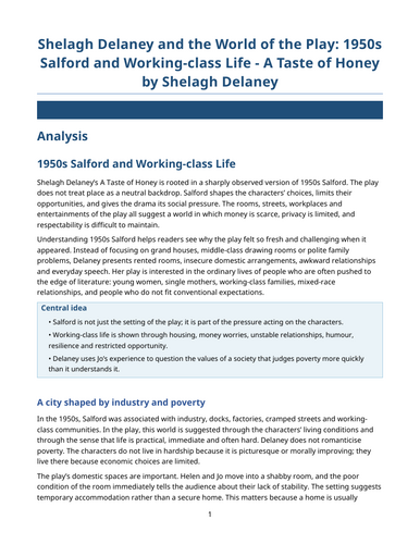 A Taste of Honey – Shelagh Delaney – 1950s Salford and Working-class Life