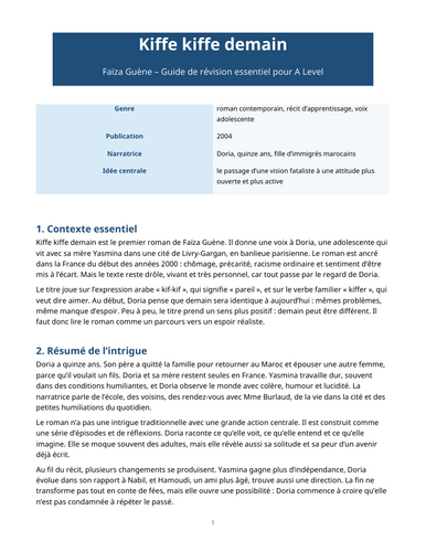 Kiffe kiffe demain - Faïza Guène – Essential Revision Guide