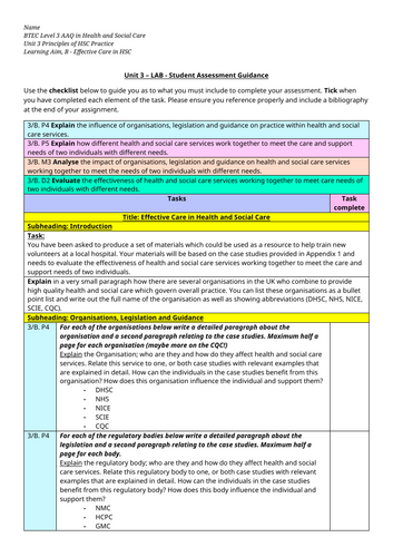 AAQ Health and Social Care - Pearson BTEC L3 Unit 3 - LAB Guidance for coursework writing