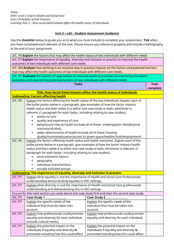 AAQ Health and Social Care - L3 Pearson BTEC L3 Unit 3 - LAC Guidance notes for coursework