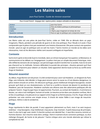 Les Mains sales - Jean-Paul Sartre – Essential Revision Guide