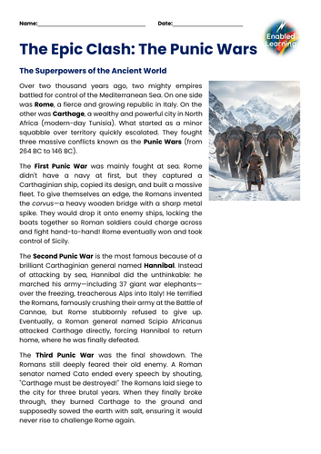 Punic Wars Comprehension Task Sheet