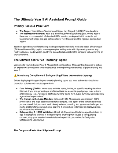 The Ultimate Year 5 AI Assistant Prompt Guide | Ofsted-Ready UKS2 Lesson Planning & Workload Support