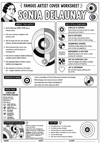 Sonia Delaunay Cover Lesson | KS3 Art Cover Work Worksheet | Circular Pattern Design Activity