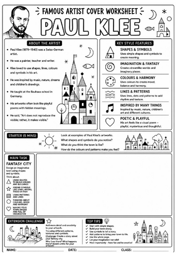 Paul Klee Cover Lesson | KS3 Art Cover Work Worksheet | Fantasy City Drawing Activity