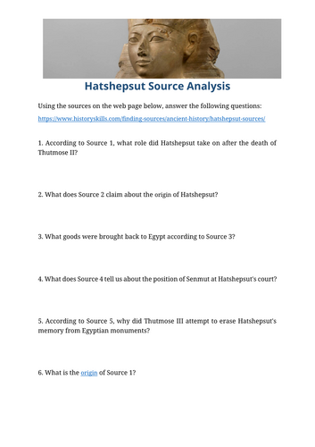 Hatshepsut  Source Analysis Worksheet