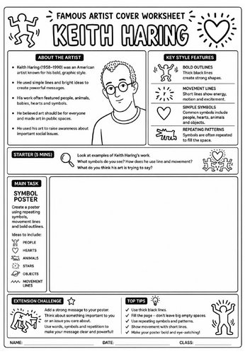 Keith Haring Cover Lesson | KS3 Art Cover Work Worksheet | Symbol Poster Drawing Activity