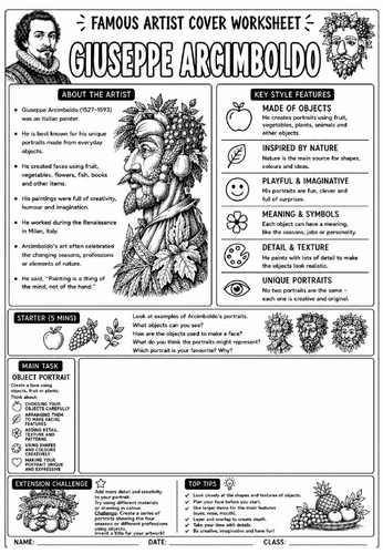 Giuseppe Arcimboldo Cover Lesson | KS3 Art Cover Work Worksheet | Object Portrait Drawing Activity