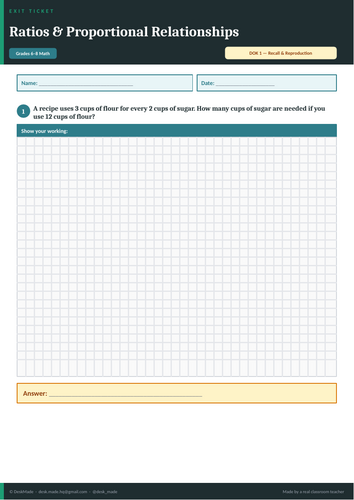 Maths Exit Tickets | Grades 6-8 | DOK-Leveled | Editable + PDF