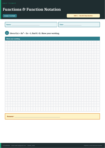 Maths Exit Tickets | Grades 9-12 | DOK-Leveled | Editable + PDF