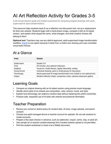 AI Art Reflection Activity for Grades 3-5