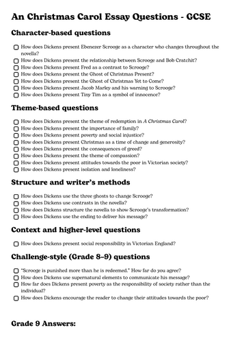 A Christmas Carol - Question Bank and Model Answers