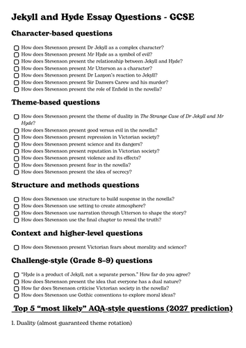 Jekyll and Hyde - Question Bank, Model Answers and 2027 Predictions