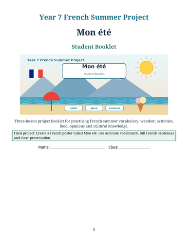 French Summer Project Booklets