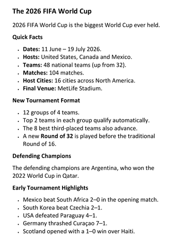 The 2026 World Cup Handout