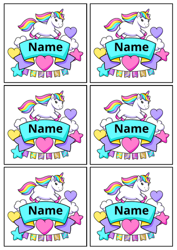 Editable Unicorn-Themed Student Name Labels