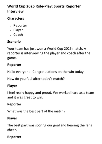 World Cup 2026 Role-Play Sports Reporter Interview