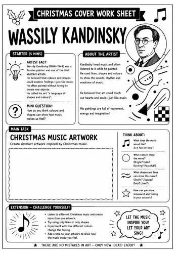 Wassily Kandinsky Christmas Cover Work Worksheet | KS3 Art Cover Lesson