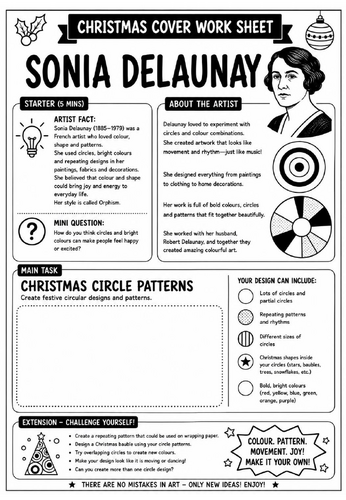 Sonia Delaunay Christmas Cover Work Worksheet | KS3 Art Cover Lesson