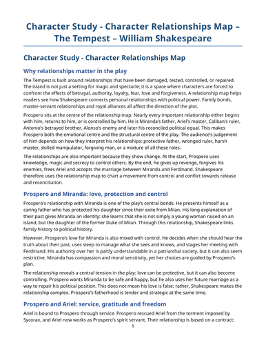 The Tempest – William Shakespeare – Character Study: Character Relationships Map