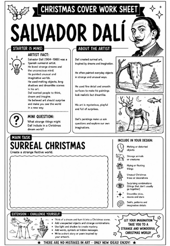 Salvador Dalí Christmas Cover Work Worksheet | KS3 Art Cover Lesson