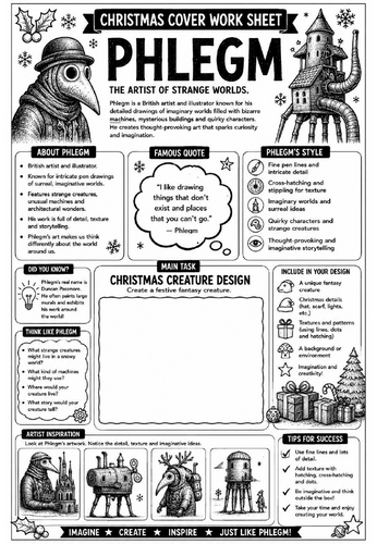 Phlegm Christmas Cover Work Worksheet | KS3 Art Cover Lesson