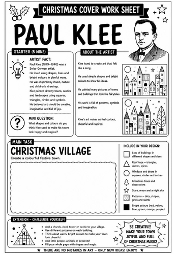 Paul Klee Christmas Cover Work Worksheet | KS3 Art Cover Lesson