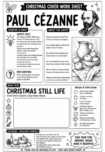 Paul Cézanne Christmas Cover Work Worksheet | KS3 Art Cover Lesson