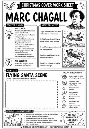 Marc Chagall Christmas Cover Work Worksheet | KS3 Art Cover Lesson