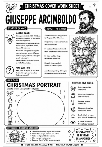 Giuseppe Arcimboldo Christmas Cover Work Worksheet | KS3 Art Cover Lesson