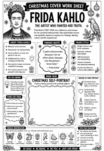 Frida Kahlo Christmas Cover Work Worksheet | KS3 Art Cover Lesson