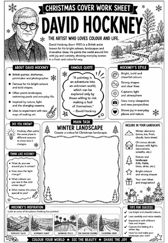 David Hockney Christmas Cover Work Worksheet | KS3 Art Cover Lesson
