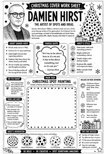 Damien Hirst Christmas Cover Work Worksheet | KS3 Art Cover Lesson