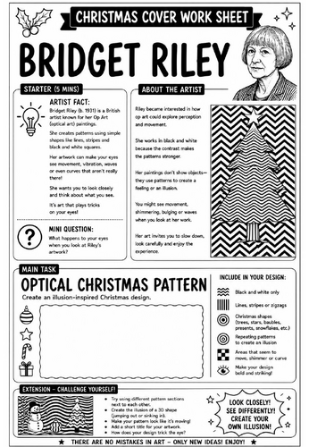 Bridget Riley Christmas Cover Work Worksheet | KS3 Art Cover Lesson