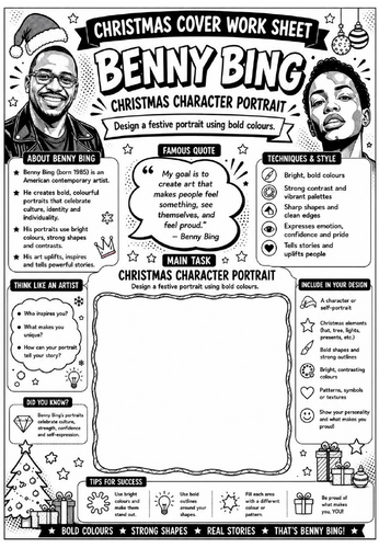 Benny Bing Christmas Cover Work Worksheet | KS3 Art Cover Lesson