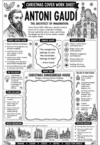 Antoni Gaudí Christmas Cover Work Worksheet | KS3 Art Cover Lesson