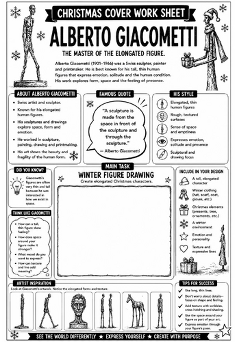 Alberto Giacometti Christmas Cover Work Worksheet | KS3 Art Cover Lesson