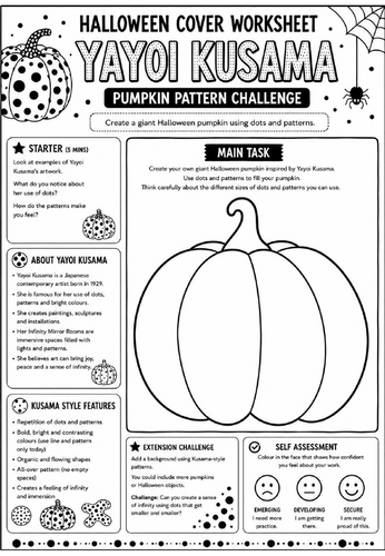 Halloween Cover Worksheet – Yayoi Kusama Pumpkin Pattern Challenge