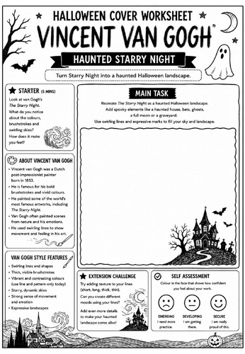 Halloween Cover Worksheet – Vincent van Gogh Haunted Starry Night