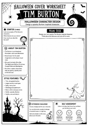 Halloween Cover Worksheet – Tim Burton Halloween Character Design