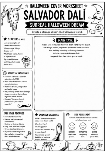 Halloween Cover Worksheet – Salvador Dalí Surreal Halloween Dream