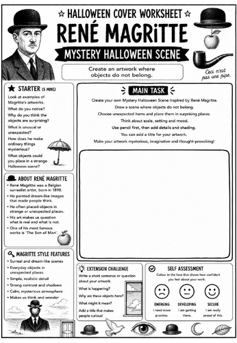 Halloween Cover Worksheet – René Magritte Mystery Halloween Scene