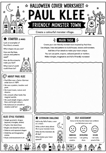 Halloween Cover Worksheet – Paul Klee Friendly Monster Town