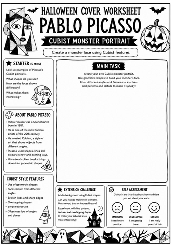 Halloween Cover Worksheet – Pablo Picasso Cubist Monster Portrait