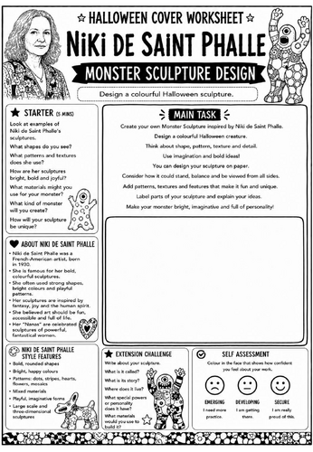 Halloween Cover Worksheet – Niki de Saint Phalle Monster Sculpture Design